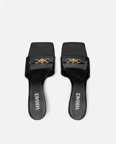 mule versace femme|V2025 Patent Mules 55 mm Black,Gold .